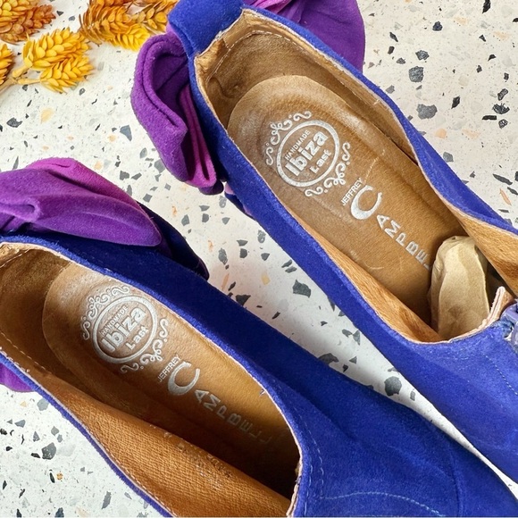 Jeffrey Campbell Blue Suede Leather Bow Back Zip Women’s Wedge Booties Sz 8.5 - Picture 9 of 13